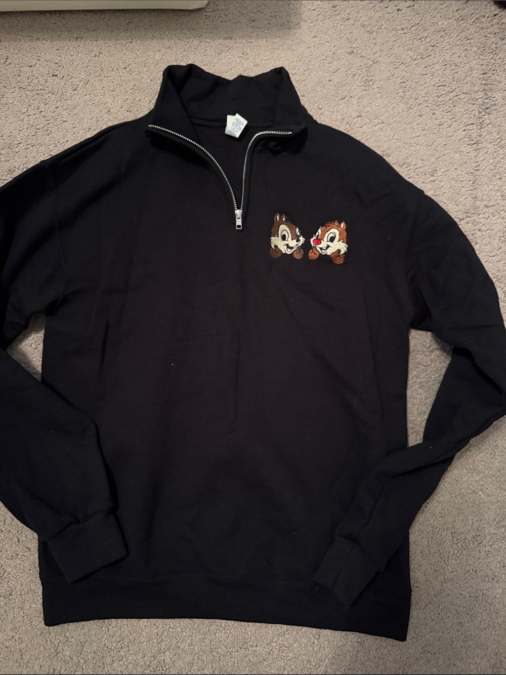 Black Half-Zip Pullover Jacket with Chip 'n' Dale Embroidery